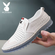 花花公子（PLAYBOY）花花公子頭層牛皮夏季鏤空皮鞋男士真皮小白鞋商務(wù)休閑涼鞋透氣白 521白色鏤空涼鞋頭層牛皮 38