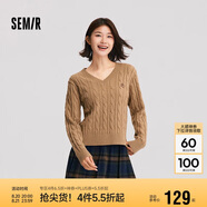 森馬（Semir）森柔毛衫|毛衣女刺繡V領(lǐng)顯瘦寬松2024絞花上衣復古風(fēng)109724107014