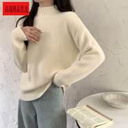 UOSO大碼加絨加厚毛衣女秋冬保暖慵懶寬松半高領(lǐng)內搭打底氣質(zhì)針織衫 杏色感/絕美/時(shí)尚 M