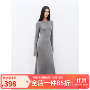 付智恩 未知簡(jiǎn)信 優(yōu)雅合身顯瘦圓領(lǐng)貂絨混紡修身收腰連衣長(zhǎng)裙 夾花灰 S
