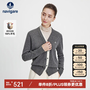 Navigare意大利小帆船女士全羊毛針織開衫毛衣外套2334094511 灰/白 L 