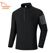 東方駱駝（EASTERN CAMEL）戶外運動T恤男長袖透氣速干體恤衫立領(lǐng)半拉鏈T恤 黑色 2XL