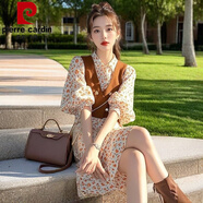 皮爾卡丹（pierre cardin）秋冬時(shí)尚款2025開(kāi)春穿搭一整套超火橘色碎花連衣裙配馬甲兩件套減 花色 A連衣裙+馬甲（兩/件套） S