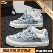 瑪雅鷹（MAYAYING）男鞋國潮秋季青少年運動(dòng)帆布板鞋高級感透氣百搭小眾休閑面包鞋女 淺藍格子【旗艦款】 35