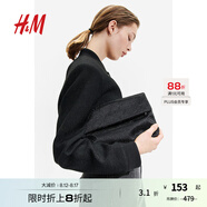 H&M女裝短外套秋季紋理感飛行員夾克1209212 黑色 170/116
