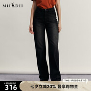 謎底丹寧牛仔直筒褲女冬季復(fù)古高腰百搭長褲女234MK1495 黑色 XS