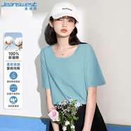 真維斯短袖T恤女2025夏季基礎百搭圓領(lǐng)短T簡(jiǎn)約純色內搭淺藍L