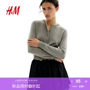 H&M女裝毛針織衫秋季薄款時尚法式慵懶短款打底衫m(xù)iu系開衫0579541 淺卡其綠 S 160/88