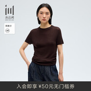 水云間·SHUI YUN JIAN女裝 螺紋煙管領(lǐng)萊賽爾柔軟修身短袖打底毛衣2025春季新款 深咖 L