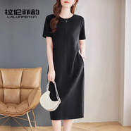 拉倫菲韻高端品牌 短袖連衣裙女2025夏季新款氣質(zhì)寬松減齡顯瘦直筒t恤長裙 黑色 M 【適合90-115斤】