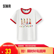 森馬（Semir）哈利波特聯(lián)名短袖T恤女短款2025夏季修身撞色套頭衫109325100045
