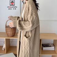 AEMAPE長款毛衣外套女2025新款復(fù)古麻花毛衣外套慵懶風(fēng)加厚針織開衫 駝色 M (95-105斤拍)