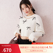 SNIDEL【搶先購】秋冬甜美淑女鏤空蝴蝶結(jié)毛針織衫上衣SWNT244309 象牙白 均碼 （F）