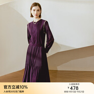 顏域黑色連衣裙春冬季女裝2025年新款顯瘦連身裙針織假兩件百褶裙 紫色（加厚） M/38