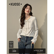闊色（kuose）miu系蝴蝶結(jié)上衣長袖T恤新款秋季女內(nèi)搭打底衫早秋穿搭 白色 S