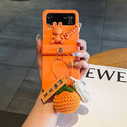 三星zflip3手機殼好柿發(fā)可愛(ài)款zflip4保護套高值毛絨小眾5G 三星 Galaxy Z Flip3 橙色三合一膚感殼+好柿發(fā)生+英文兔子