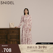 SNIDEL秋冬甜美碎花系帶收腰百褶雪紡連衣裙SWFO245033 粉米色 L （2）