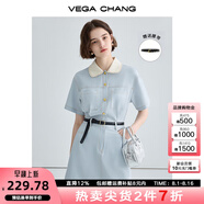 VEGA CHANG法式茶歇連衣裙女2025夏季新款高級(jí)感氣質(zhì)小個(gè)子顯瘦赫本風(fēng)長裙子 baby藍(lán)（短款） M