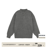 BODYDREAM亨利領(lǐng)毛衣男款冬季可機洗毛線衫慵懶高級中性風(fēng)針織衫 深灰色 （偏大一碼） 2XL