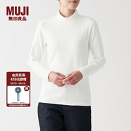無印良品 MUJI 女式 彈力羅紋編織 高領(lǐng)長袖T恤 BBM01A1A 米白色 M