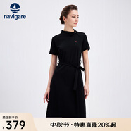 Navigare意大利小帆船女士連衣裙25夏季休閑百搭裙子不對(duì)稱翻領(lǐng)通勤中長(zhǎng)裙 暗夜黑 M
