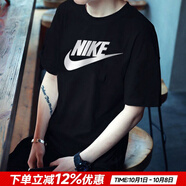 耐克（NIKE）官方短袖男 25夏季新款大logo跑步健身運動(dòng)服休閑透氣純棉t恤衫男 AR5005-010/黑色白勾/店長(cháng)主推 M