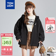 唐獅（TonLion）2025針織外套女休閑衛(wèi)衣開衫連帽上衣 無絨款黑色/二批 XL
