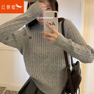 紅蜻蜓長(cháng)袖t恤女針織衫秋冬2025年新款麻花圓領(lǐng)慵懶毛衣高級感刺繡上衣 灰色 均碼 建議70-140斤