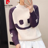 皮爾卡丹（pierre cardin）春秋新款甜美毛衣少女孩洋氣撞色笑臉針織衫冬款加厚休閑打底衫 白色 S
