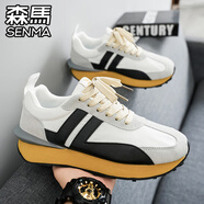 森馬（senma）男鞋秋季防滑耐磨潮流百搭休閑阿甘跑步運動(dòng)學(xué)生厚底增高老爹潮鞋 白黑 35