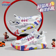 李寧童鞋兒童籃球鞋男大童怒放PRO回彈穩定中幫運動(dòng)鞋 標準白/川石灰 38