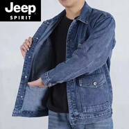JEEP SPIRIT干活穿的牛仔外套男加絨保暖耐磨工地建筑上班焊工勞保工作服秋冬 【春秋款】8008牛仔外套【藍(lán)色】 L 【建議105-120斤】