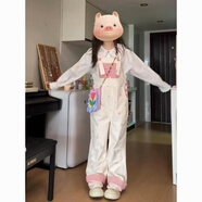 PMOG日系甜美背帶褲女2025學(xué)生韓版新款夏季學(xué)院減齡直筒褲女 粉色格子背帶褲 S