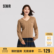 森馬（Semir）森柔毛衫|毛衣女刺繡V領(lǐng)顯瘦寬松2024絞花上衣復古風(fēng)109724107014