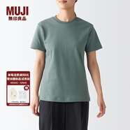 無(wú)印良品（MUJI） 女式 雙羅紋編織 T恤 休閑百搭 短袖女夏季薄荷曼波風(fēng) 煙熏綠色 3S XS