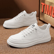 木林森男鞋休閑鞋男秋冬季一腳蹬套腳商務(wù)皮鞋軟底懶人駕車(chē)鞋透氣板鞋子 米白 41