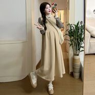 孕婦裝秋冬套裝新款日系半高領(lǐng)蕾絲上衣兩件套加厚背帶孕婦連衣裙 華夫格背心裙【單件】 L