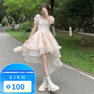 梵奧格（FANAOGE）生日穿在逃公主法式連衣裙公主風燕尾方領(lǐng)蓬蓬裙前短后長拖尾可愛 圖片色2 燕尾版 M