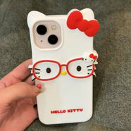潮芭麗日韓可愛風卡通眼鏡框hellokitty適用蘋果iphone16promax手機殼15 白底眼鏡框蝴蝶結(jié)kt iPhone4s