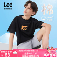 Lee童裝男女童純棉短袖T恤兒童2025夏季學生中大童印花寬松上衣半袖 黑色 （100%棉） 150 cm