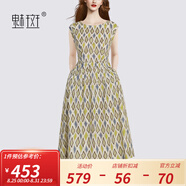 魅斑法式幾何圖案純棉新款連衣裙女2024夏季新款減齡無(wú)袖連身裙女 花色 M