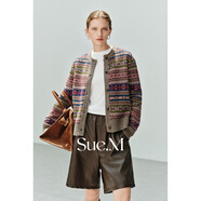 Sue.m重工提花費爾島100羊毛彩條開(kāi)衫25秋定制14種紗圓領(lǐng)針織衫 冰島彩條棕【開(kāi)衫】 【100%綿羊毛】 L