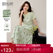 熙世界甜美風(fēng)薄荷曼波綠碎花假兩件連衣裙法式氣質(zhì)收腰裙子夏季女 竹葉綠 XL