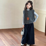 細仔碼頭兒童裝女童韓版休閑套裝春秋新款中大童女孩開(kāi)衫馬甲三件套甜酷潮 灰色三件套（馬甲+打底衫+褲子） 160 建議身高145-155CM