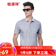 恒源祥短袖t恤男士夏季薄款翻領(lǐng)冰絲半袖中年爸爸商務(wù)休閑男裝上衣體恤 淺灰 L (175)