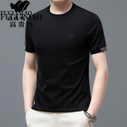 富貴鳥(niǎo)高端冰絲棉短袖t恤男2025夏季薄款圓領(lǐng)T恤冰絲抗皺半袖男裝上衣潮 黑色 S  165/80A