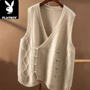 花花公子（PLAYBOY）品牌折扣專柜撤柜春秋針織背心中式雙排扣開衫毛衣馬甲女 杏色 均碼 80-140斤可穿