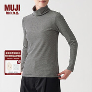 無(wú)印良品 MUJI 女式 彈力羅紋編織 高領(lǐng)長(cháng)袖T恤 BBM01A1A 燕麥色條紋 L
