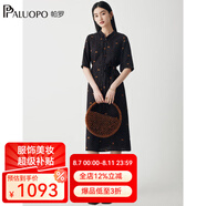 帕羅（PALUOPO）夏季新款連衣裙女真絲印花燕子波點(diǎn)100%桑蠶絲短袖裙子顯瘦 黑 XL (170/92A)