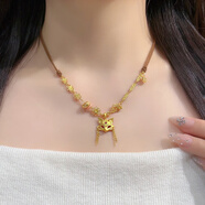 瑞諾黃金狐貍面具吊墜女999足金新款鎖骨鏈生日情人節禮物送女友 黃金狐貍面具棕繩項鏈/約10.5克